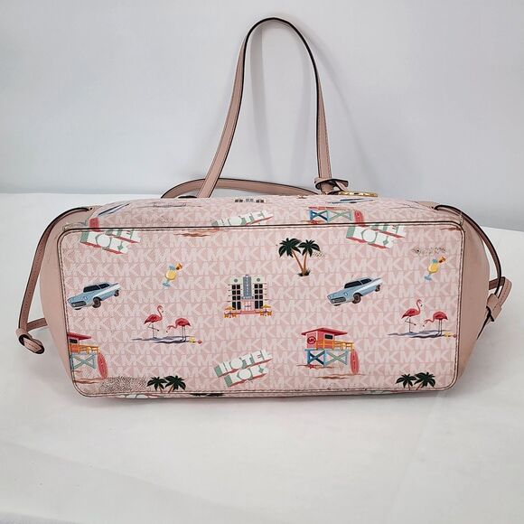 Michael Kors Gilly Beach Pink Logo Large Drawstring Travel Tote Bag - Picture 6 of 15